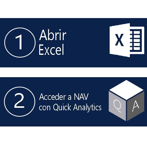 Logotipo de Office 365 (Excel) y logotipo de QA integrado en Microsoft Navision.